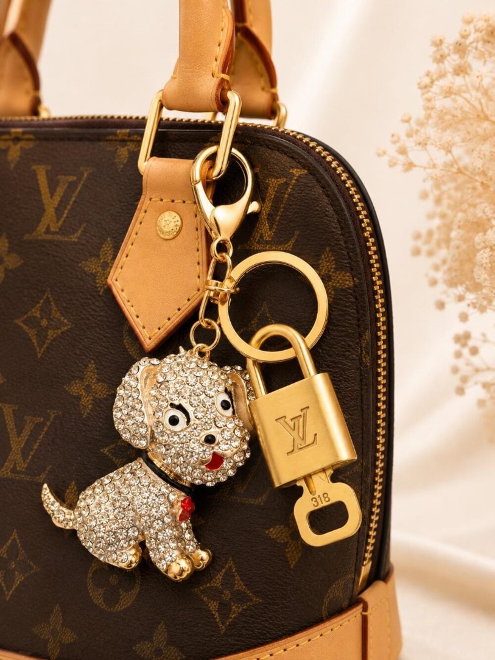 Authentic Louis Vuitton Gold Padlock 🔑 Unbranded Dog Keychain Bag Charm LV
